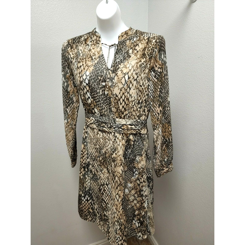 H&M Women’s Snake Skin Print Knee Length Long Sleeve V Neck Dress Size 6